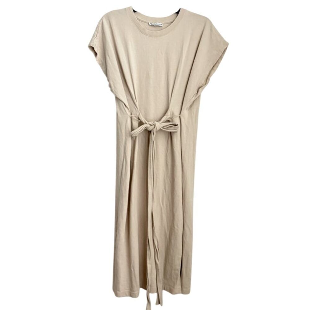 Womens ZARA Cream Cotton Midi Dress Size Large